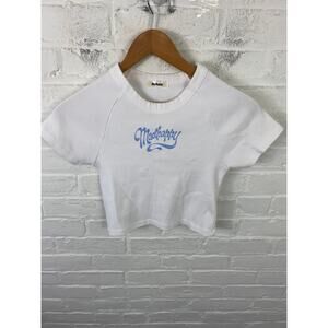 Madhappy Women's Ribbed Crop Top Crew-Neck Short Sleeve Stretch White Size S